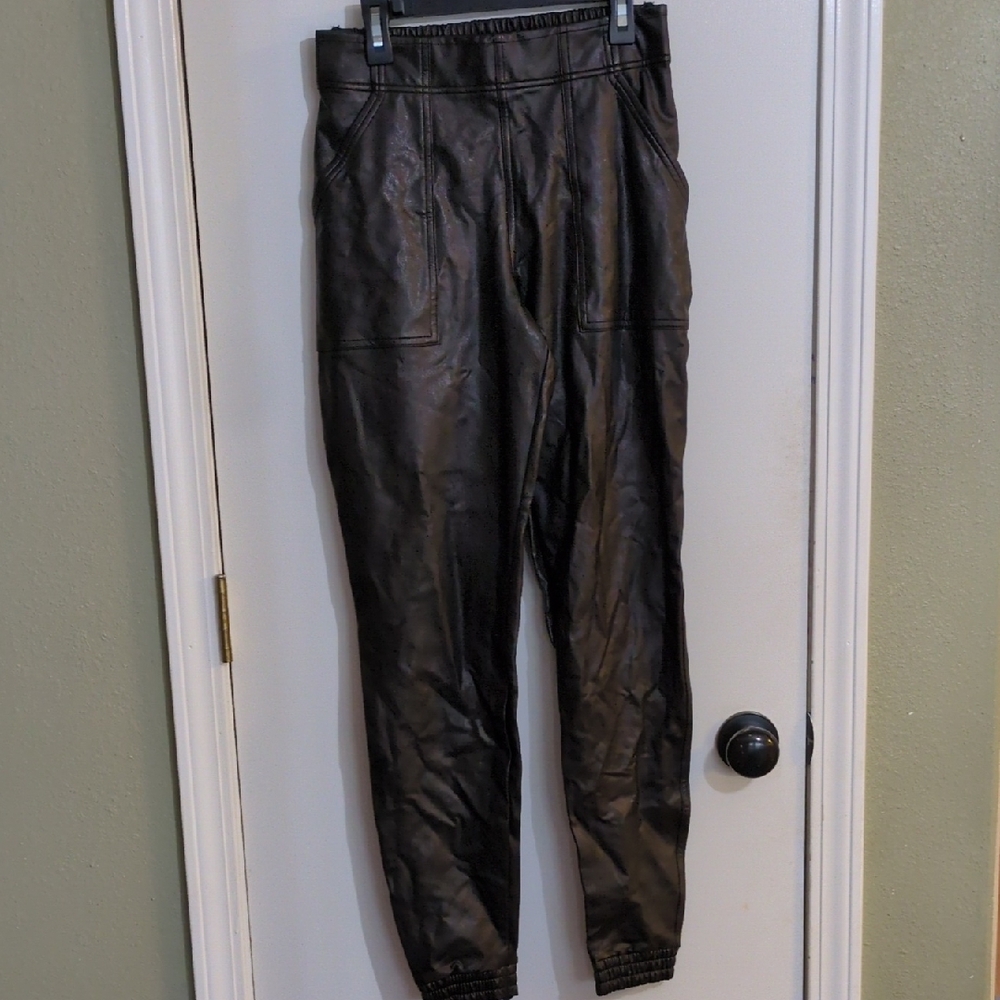 SPANX- Faux Leather Black Slim Fit Joggers with Tapered Legs